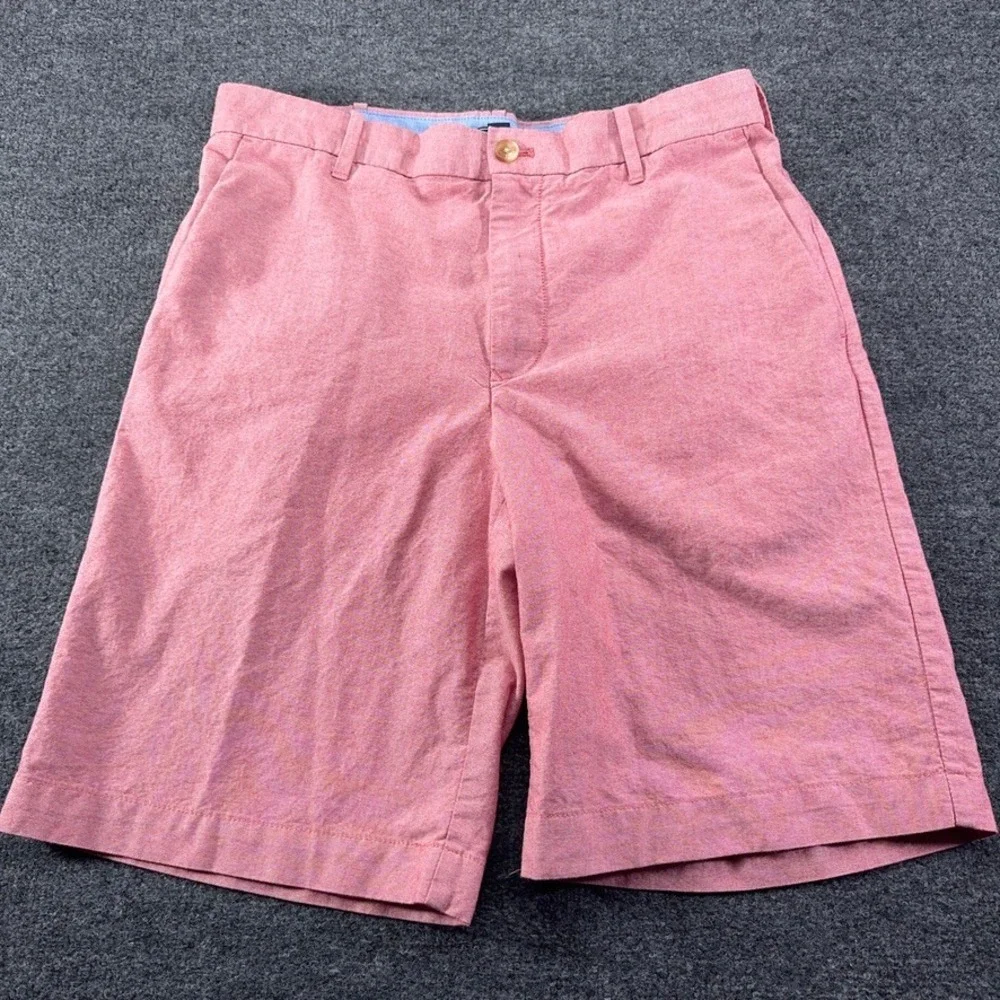 IZOD Saltwater Mens 32 Salmon Pink Oxford Cotton Flat Front Chino Shorts 10